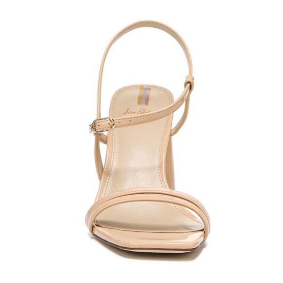 Sam Edelman Kit Block Heel Squared Open Toe Slingback Heeled Sandal Beige Patent - Picture 3 of 14